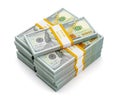 Stack of new 100 US dollars 2013 edition banknotes (bills) s Royalty Free Stock Photo