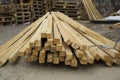 Stack of new wooden timber and pallets at the lumber yard Royalty Free Stock Photo