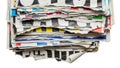 Stack of newspapers isolated on white background Royalty Free Stock Photo