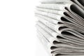 Stack of newspapers on white background. Journalist`s work Royalty Free Stock Photo