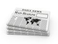 Stack of newspapers with world map headline isolated on white background Royalty Free Stock Photo