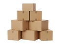 Stack of Nine Brown Cardboard Moving Boxes Arranged in Pyramid Formation Royalty Free Stock Photo