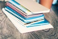 Stack of notebooks background, in office for education learning concept Royalty Free Stock Photo