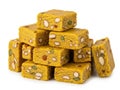 Stack of nutty squares isolated on white background Royalty Free Stock Photo