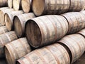 Stack of oak Whiskey barrels Royalty Free Stock Photo