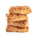 Stack oatmeal cookies cinnamon with nuts isolated