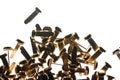 Stack of office supplies brass fasteners paper clips on Royalty Free Stock Photo