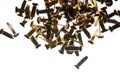 Stack of office supplies brass fasteners paper clips on Royalty Free Stock Photo