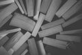 Stack of old books background in black and white. Top view of many books piled together. Vintage books in back and white. Royalty Free Stock Photo