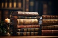 Stack of Old Books and Candle on Table Created With Generative AI Technology Royalty Free Stock Photo