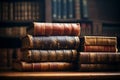 Stack of Old Books and Candle on Table Created With Generative AI Technology Royalty Free Stock Photo