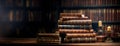 Stack of Old Books and Candle on Table Created With Generative AI Technology Royalty Free Stock Photo