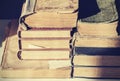 Stack of old books education retro concept background, many books piles with copy space for text Royalty Free Stock Photo