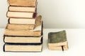 Stack of old books education retro concept background, many books piles with copy space for text Royalty Free Stock Photo