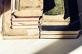 Stack of old books education retro concept background, many books piles with copy space for text Royalty Free Stock Photo