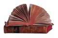Stack of old books with fanned pages Royalty Free Stock Photo