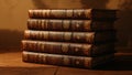 A stack of old books with gold embossing on the spine Royalty Free Stock Photo