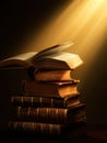 Stack of Old Books Illuminated by Light Royalty Free Stock Photo