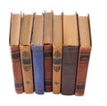 Stack of old books. Library shelf. The book is in a cloth cover. Vintage binding. Royalty Free Stock Photo