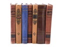 Stack of old books. Library shelf. The book is in a cloth cover. Vintage binding. Royalty Free Stock Photo