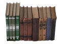 Stack of old books. Library shelf. The book is in a cloth cover. Vintage binding. Royalty Free Stock Photo