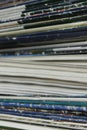 Stack of old books and magazines on a table- Close up Royalty Free Stock Photo