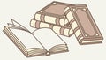 Stack of Old Books and Open Book for Reading, vector design Generative AI Royalty Free Stock Photo