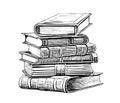 Stack of old books vintage sketch hand drawn Royalty Free Stock Photo