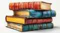 A stack of old books on a white background with gray sky, AI Royalty Free Stock Photo