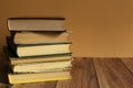 A stack of old books with yellow pages. Book binding. Knowledge and education. Royalty Free Stock Photo