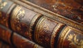 Closeup of stacked vintage leatherbound books with gold embossed spines Royalty Free Stock Photo