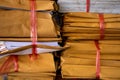 Stack of old brown paper bag and white paper Royalty Free Stock Photo