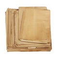 Stack of old brown paper documents and envelopes on white background vintage Royalty Free Stock Photo