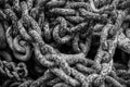 Stack old Chain in black and white vintage detail rustic chains Royalty Free Stock Photo