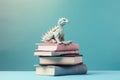 Stack of old fantasy literature books with dragon. Generative AI Royalty Free Stock Photo
