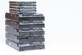 Stack of old hard drives on white background Royalty Free Stock Photo