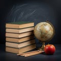 Vintage School Supplies on Chalkboard Background Royalty Free Stock Photo