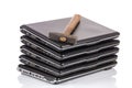 Stack of old laptops awaiting repair Royalty Free Stock Photo