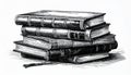 Stack of Old Leather Bound Books in Black and White Sketch Style Royalty Free Stock Photo