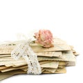 Stack of old love letters, lace and rose flower Royalty Free Stock Photo