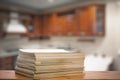 Stack of old magazines on wooden table Royalty Free Stock Photo