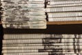 A stack of old newspapers lie on the shelf Royalty Free Stock Photo