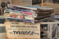 A stack of old newspapers