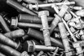 Stack of old nut and bolt Royalty Free Stock Photo