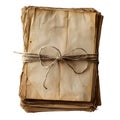 Stack of old papers tied with string, isolated on white background Royalty Free Stock Photo