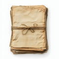 Stack of old papers tied with string, isolated on white background Royalty Free Stock Photo