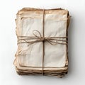 Stack of old papers tied together, isolated on white background Royalty Free Stock Photo