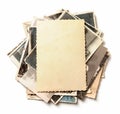 Stack old photos isolated on white background. Mock-up blank paper Royalty Free Stock Photo