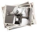 Stack of old photos with Young newlywed just married Royalty Free Stock Photo