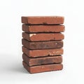Stack of old red bricks isolated on white background, textured surface detail Royalty Free Stock Photo